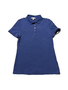 Burberry Brit Polo Shirt Women’s Navy Blue Short Sleeve Plaid Accent Small